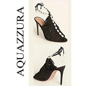 AQUAZZURA So Tulum 105 Fringed Suede Faux-shell Sandals US 8.5/ IT 38 1/2  $1180